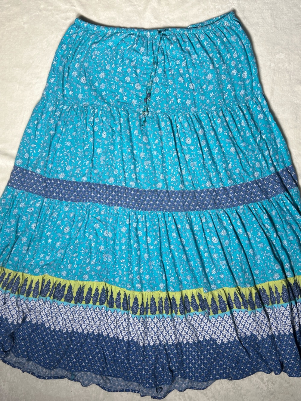 Vintage White Stag Maxi Boho Colorful Y2K Prairie Tiered Skirt. Size L 12/14